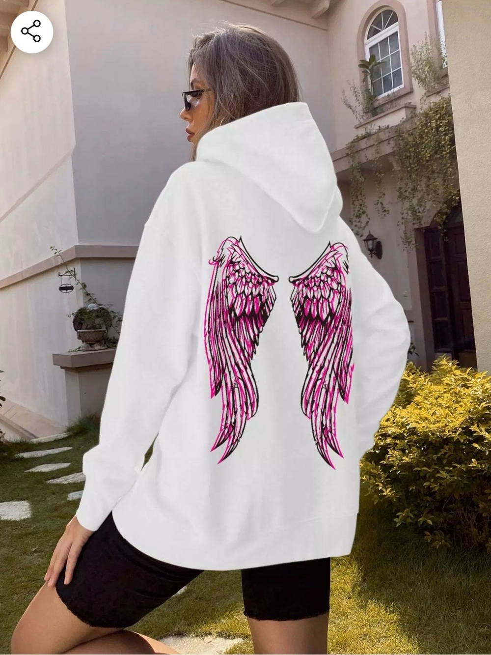 White Angel Wings Hoodie Women’s Size M Graphic Print Sweatshirt